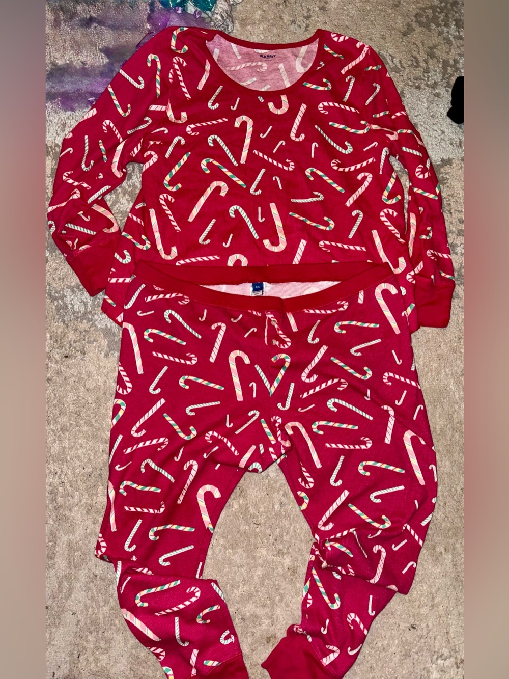 Old Navy holiday pajama set waffled top and bottom mixed candy cane SZ XXL